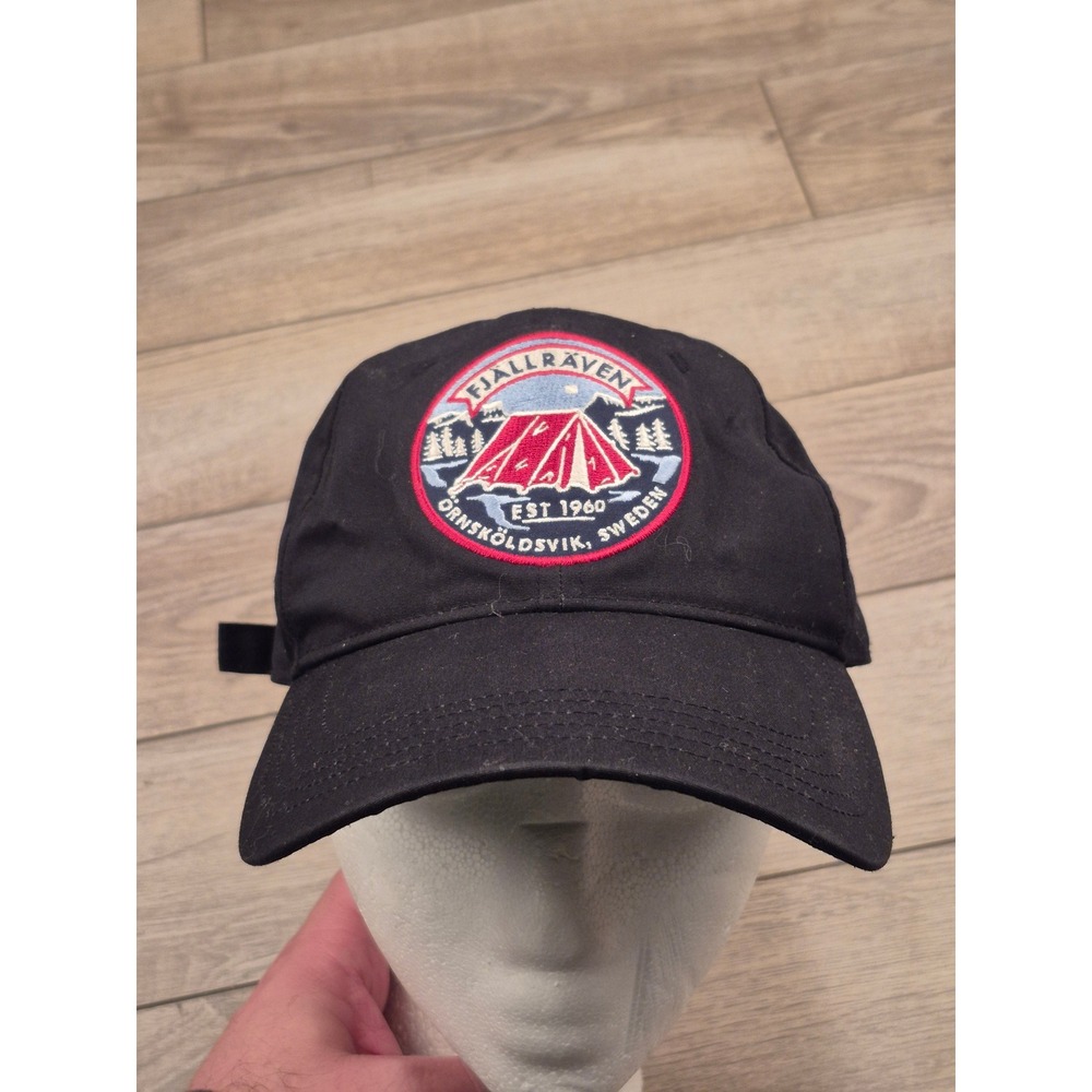 Fjallraven G-1000 Black Baseball Cap Tent Patch Lagerplats Hat Swedish Flag